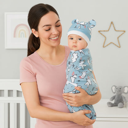 couverture emmaillotage bébé babys bleu maintien doux