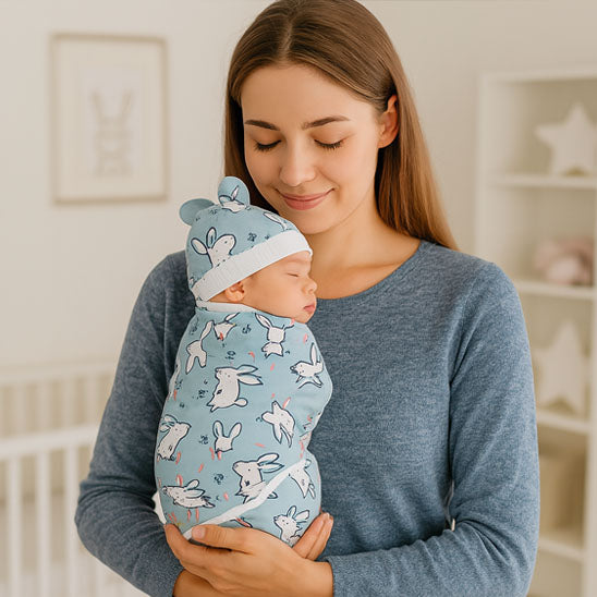couverture emmaillotage bébé babys bleu tissu respirant