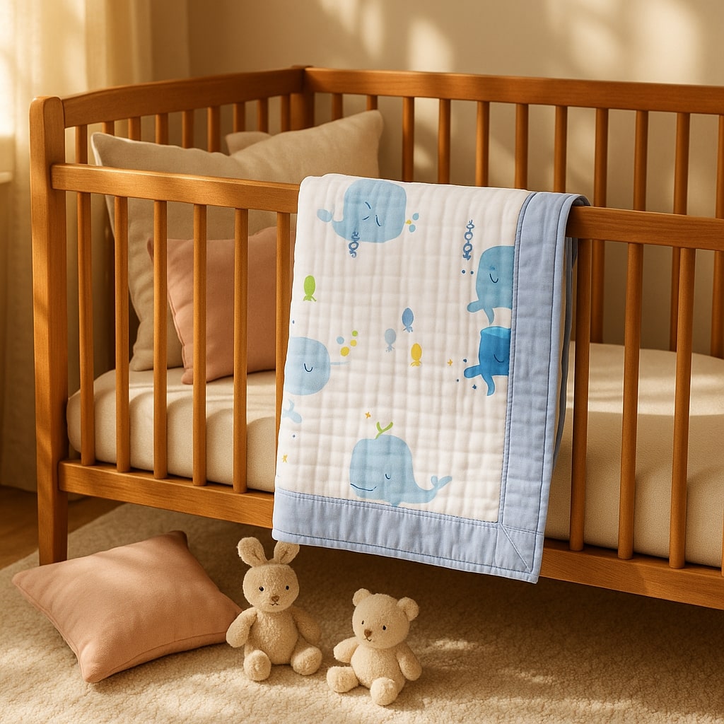 couverture en polaire bebe multifonction  bleu coton pur