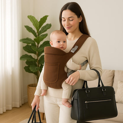 porte bebe naissance maron ergonomique position ventrale sécuritaire