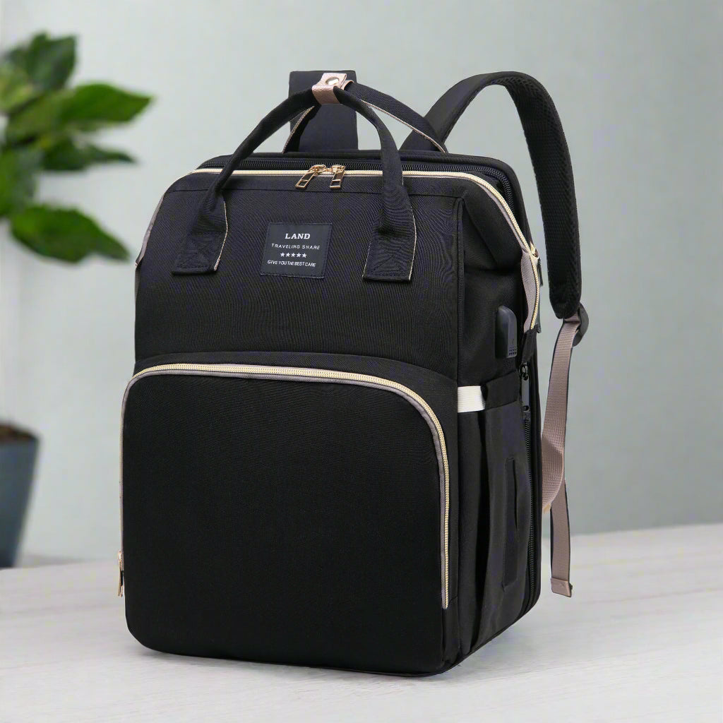 sac à dos à langer pliable noir